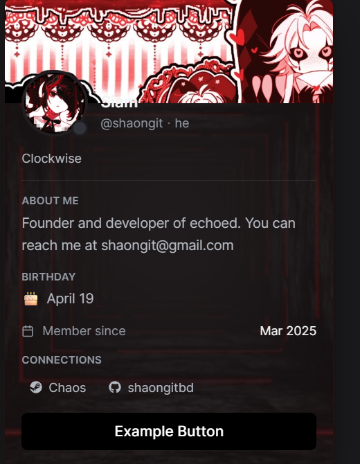 User profile with banner, bio, birthday, connections
