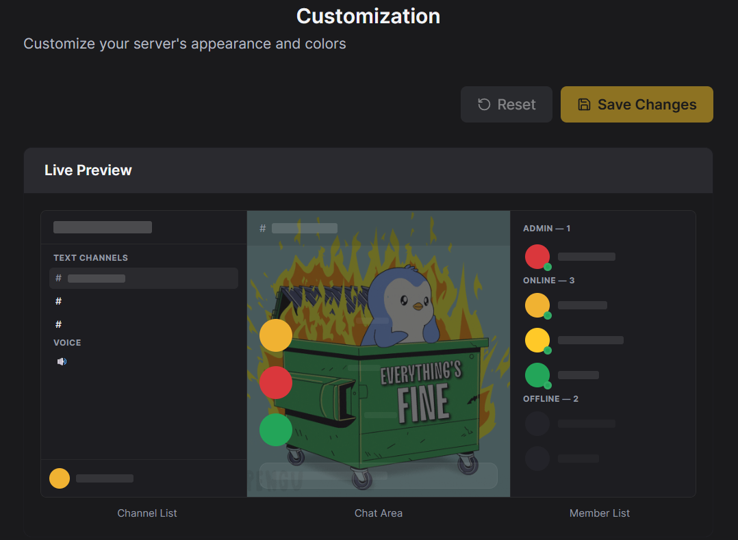 Server customization with theme picker